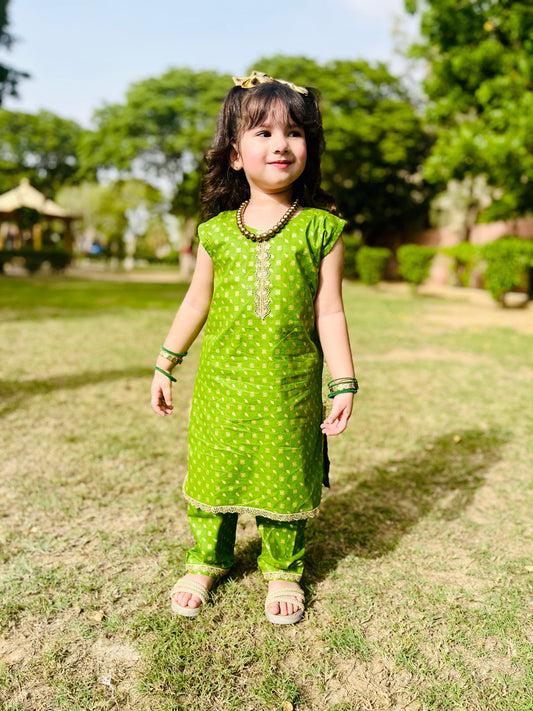 Green 2 Pcs Straight Shirt With Trouser-KST 006