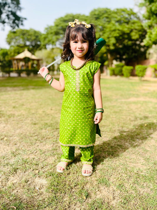 Green 2 Pcs Straight Shirt With Trouser-KST 006