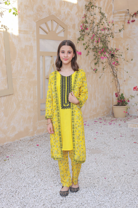 Classic Yellow Coat Style 2Pcs Embroidered Suit - KST 061