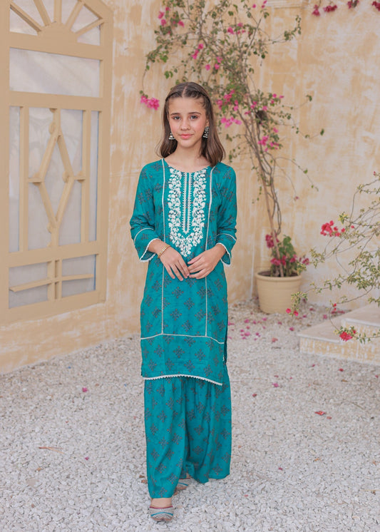 Pine Green Lawn Gharara KST 055