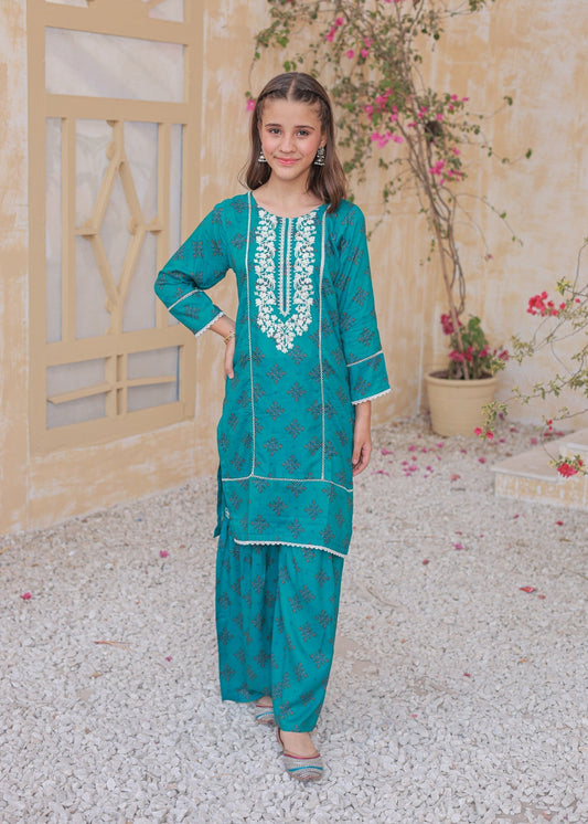Pine Green Lawn Gharara KST 055