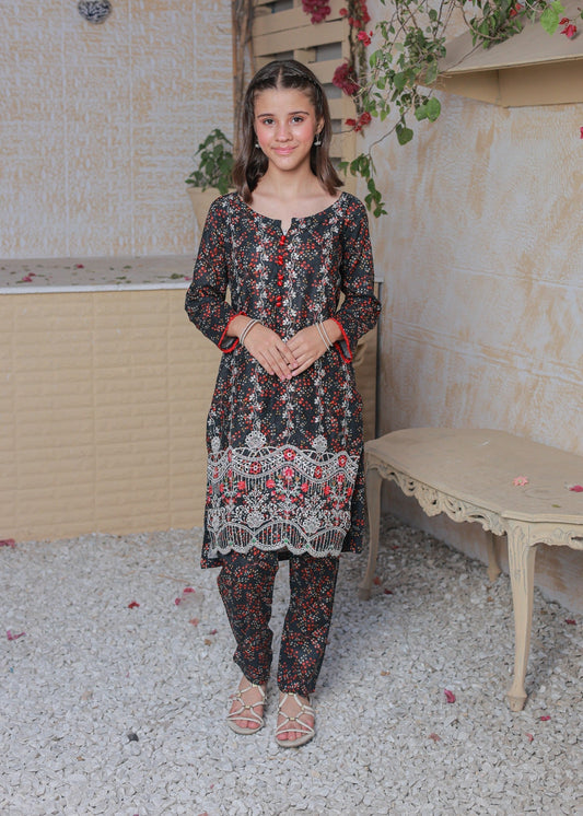Black And White 2pcs Embroidered Suit KST 062