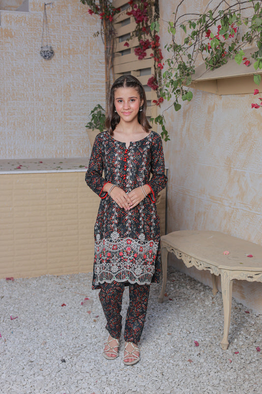 Black And White 2pcs Embroidered Suit KST 062