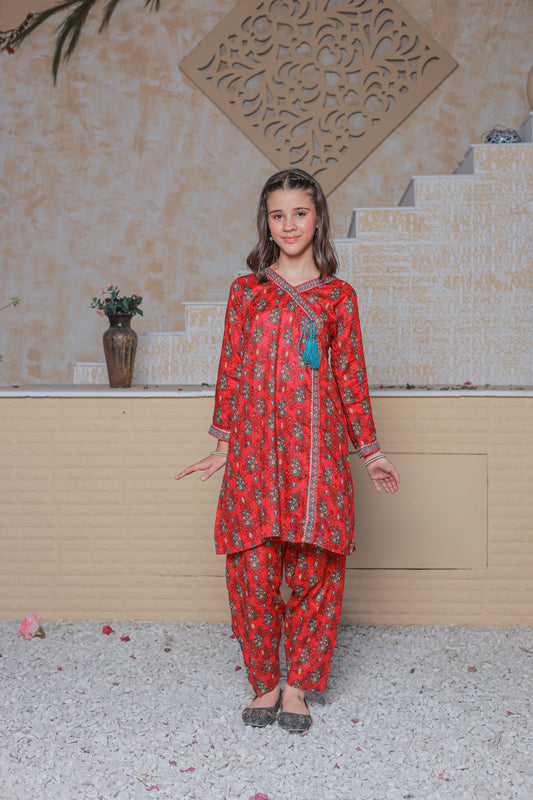 Fire Red Angrakha Style 2pcs Suit-KST 058