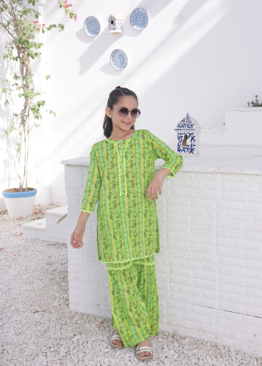 Pear Green  2pcs Printed Gharara Suit-KST 051