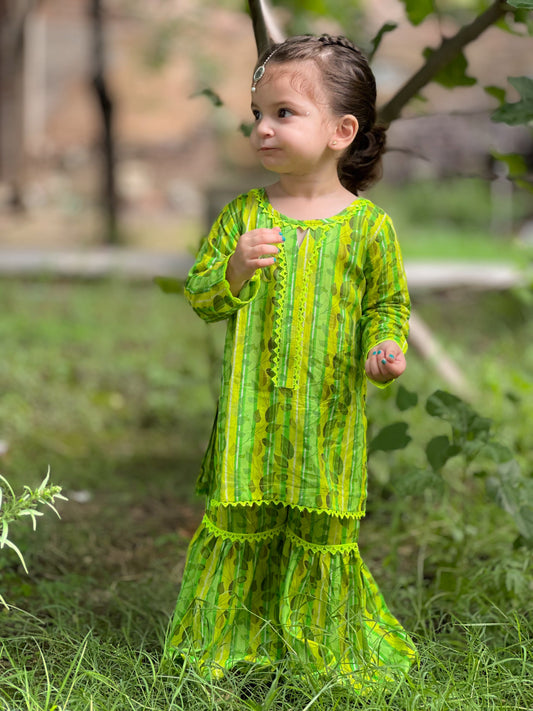 Pear Green  2pcs Printed Gharara Suit-KST 051