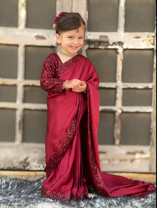 Maroon Sequence Saree SK 003