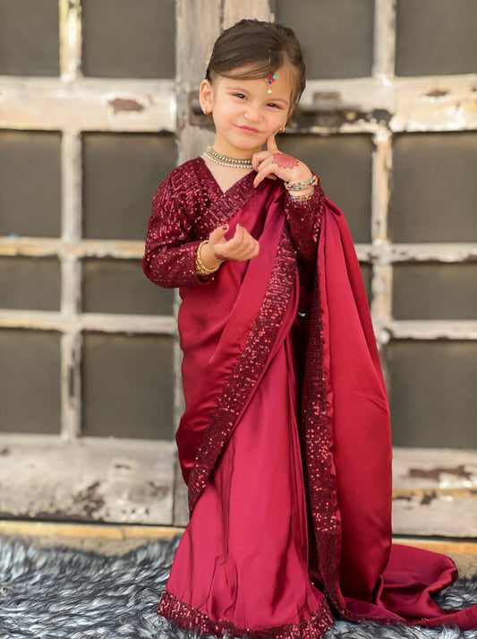 Maroon Sequence Saree SK 003