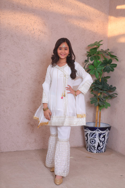 Pearl White Angrakha Gharara - KG 005