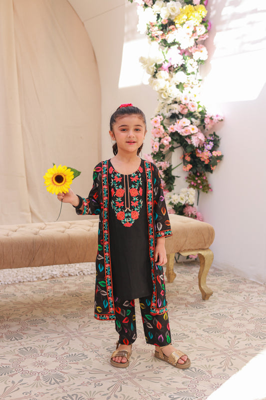 Black Coat Style 2pcs Embroidered Suit-KST 015