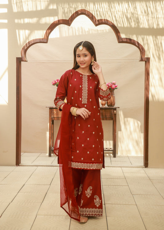 Maroon Gharara 3Pcs Set KST 154