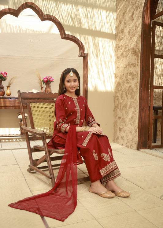 Maroon Gharara 3Pcs Set KST 154