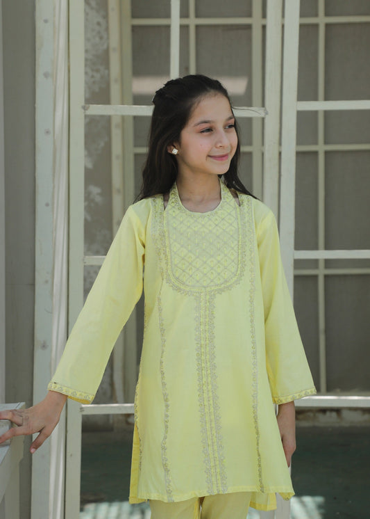Pale Yellow Kurta Set KST 187