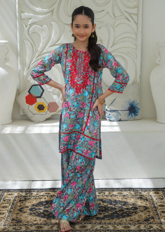 Pink Multi Embroidered Gharara KST 196