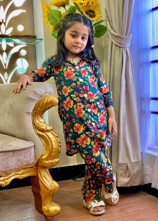 Shamrock Green 2pcs Printed Style Suit-KST 048