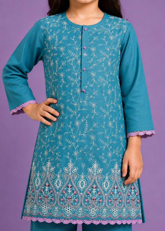 Sky Blue Embroidered 2Pcs Kurta Set KST 217