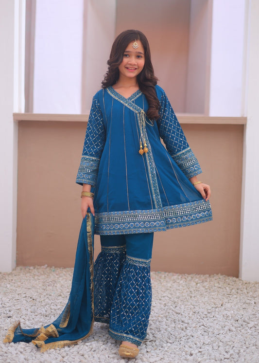 Teal Angrakha Gharara-KG 003
