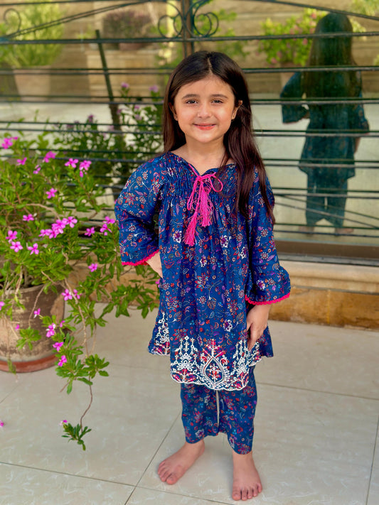 Berry Blue 2pcs Short Frok Suit - KST 063