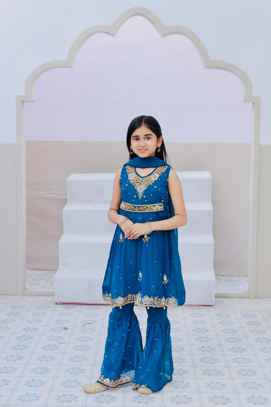 Cerulean Blue Peplum Gharara -KG 025