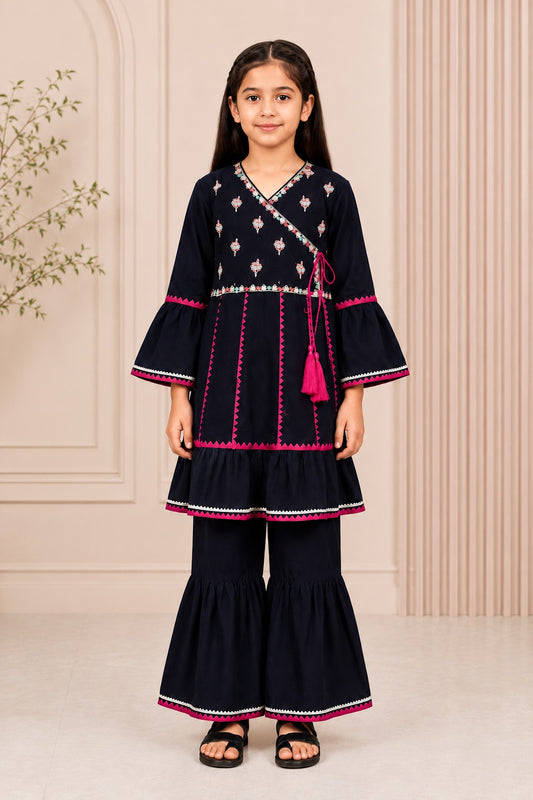 Navy Blue Embroidered Gharara KST 211