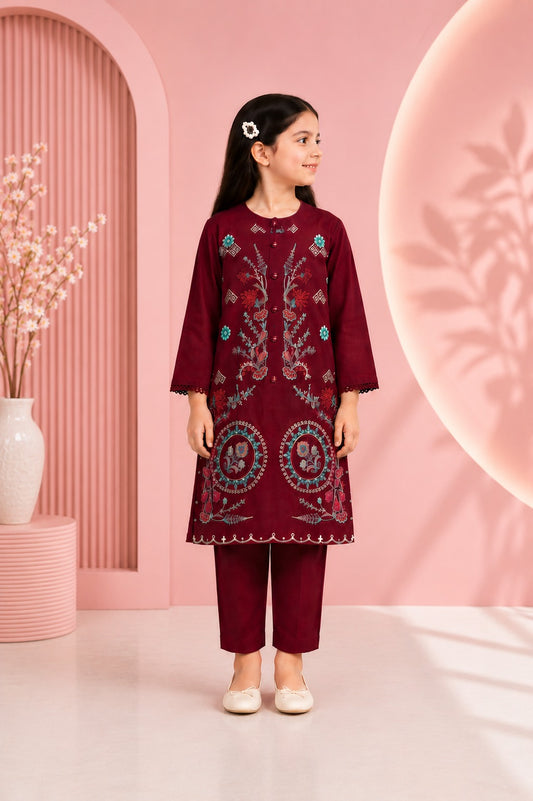 Maroon Embroidered 2Pcs Kurta Set KST 213