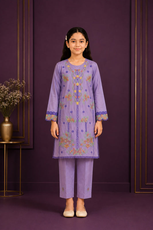 Purple Embroidered 2Pcs Kurta Set KST 214