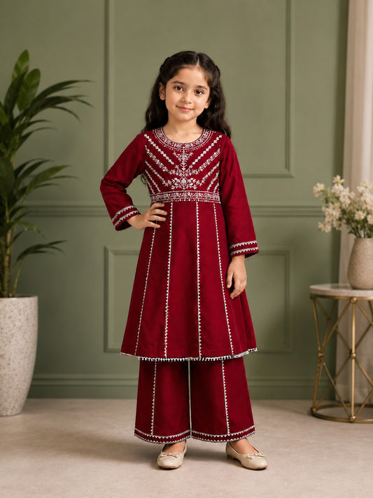 Red Embroidered Frok Style With Flapper KST 215