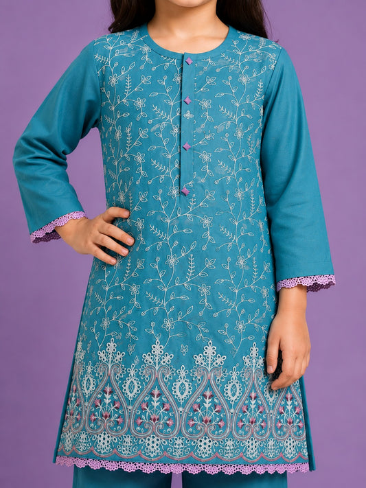 Sky Blue Embroidered 2Pcs Kurta Set KST 217