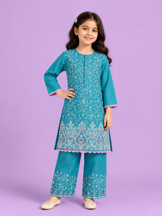 Sky Blue Embroidered 2Pcs Kurta Set KST 217