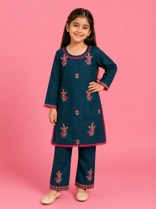 Pine Green Embroidered 2Pcs Co Ord Set KST 220