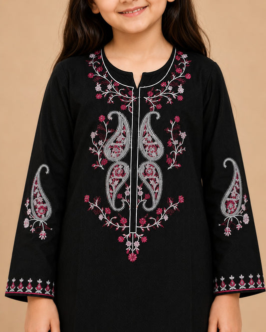 Deep Black Embroidered 2Pcs Kurta Set KST 223
