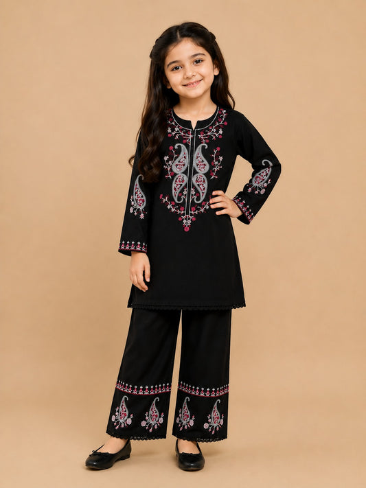 Deep Black Embroidered 2Pcs Kurta Set KST 223