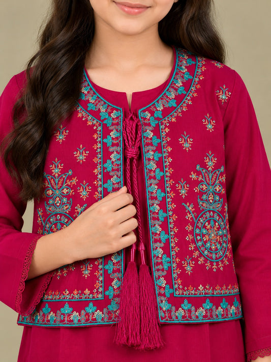 Raspberry Pink Embroidered Kurta Set - KST 233