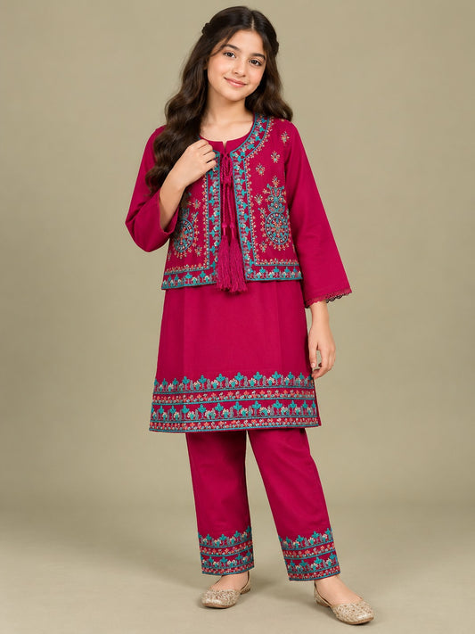 Raspberry Pink Embroidered Kurta Set - KST 233