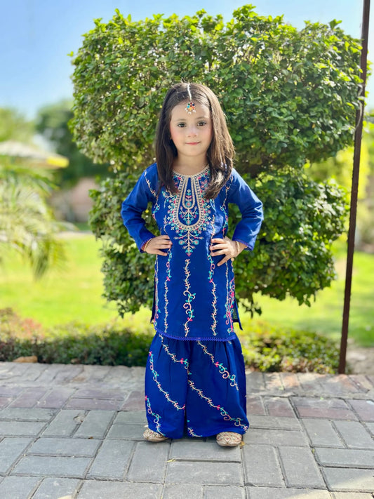 Blue Embroidered Gharara KST 228