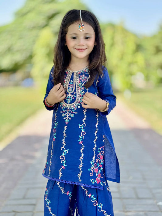 Blue Embroidered Gharara KST 228