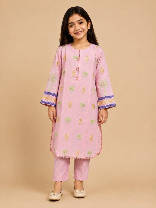 Bubblegum Pink Embroidered 2Pcs Kurta Set KST 218