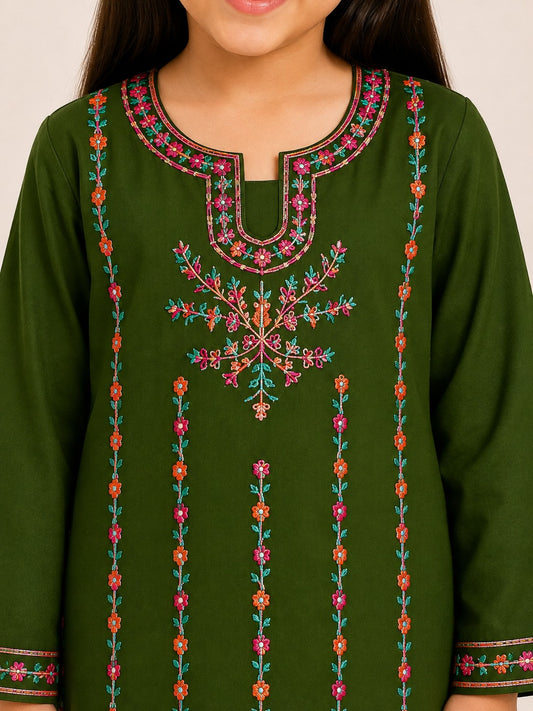 Green Embroidered Gharara KST 219