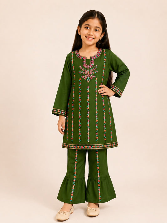 Green Embroidered Gharara KST 219