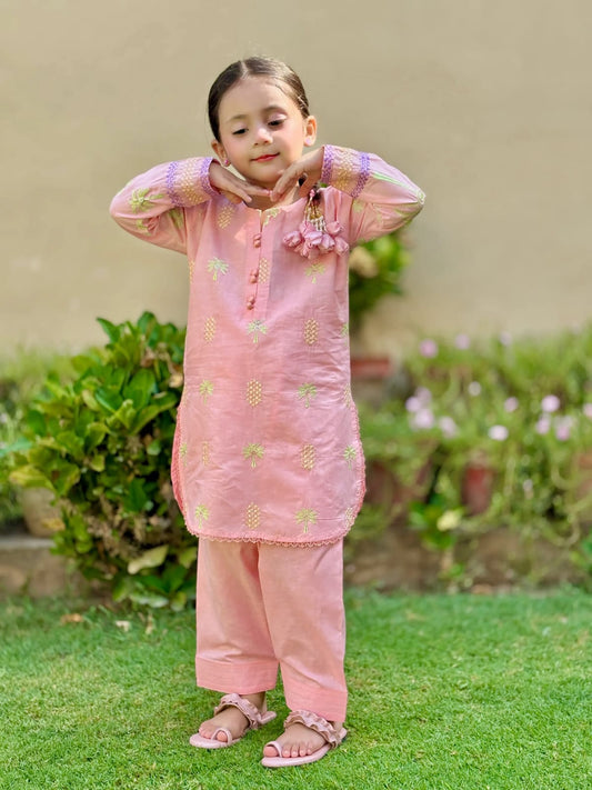 Bubblegum Pink Embroidered 2Pcs Kurta Set KST 218