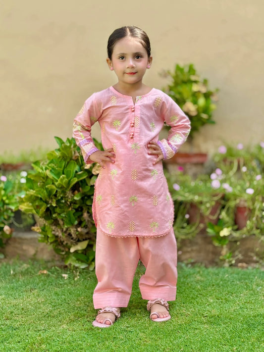 Bubblegum Pink Embroidered 2Pcs Kurta Set KST 218