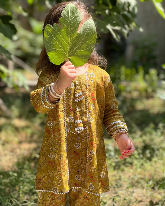 Cactus Green 2pcs Printed Frock Suit-KST 044