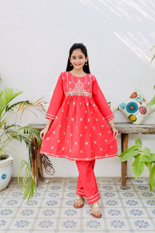 Poppy Red Embroidered 2Pcs Suit KST 110