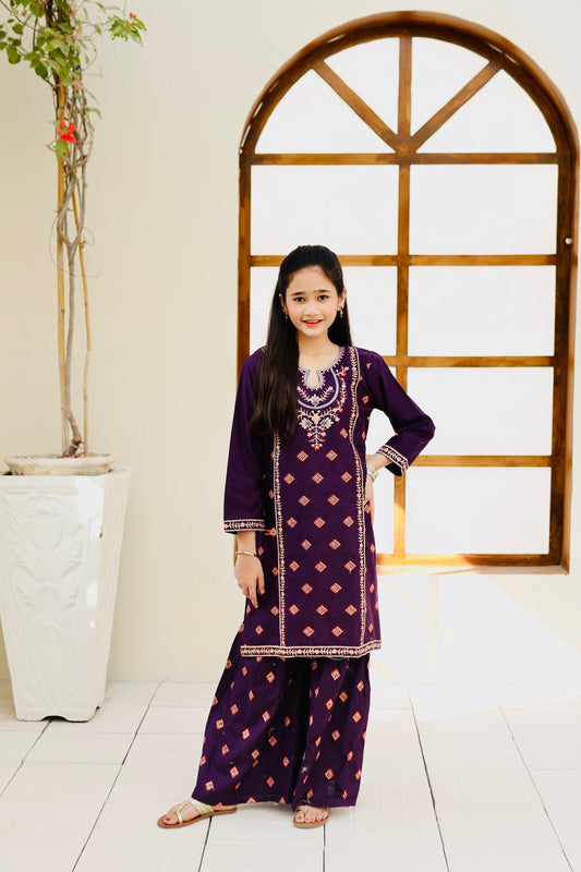 Purple Embroidered Gharara KST 115