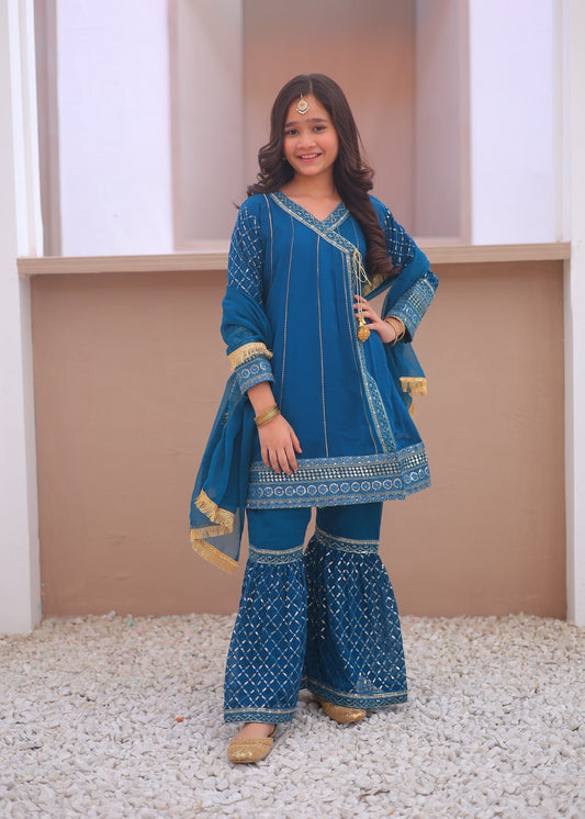 Teal Angrakha Gharara-KG 003