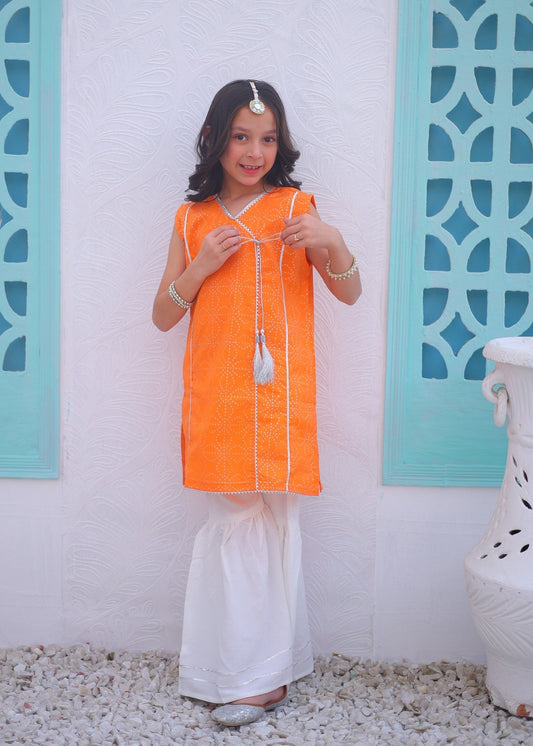 Pumpkin Orange 2pcs Airline Shirt With Gharara-KG 008