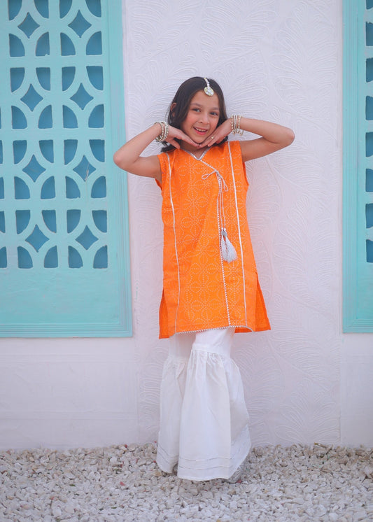 Pumpkin Orange 2pcs Airline Shirt With Gharara-KG 008