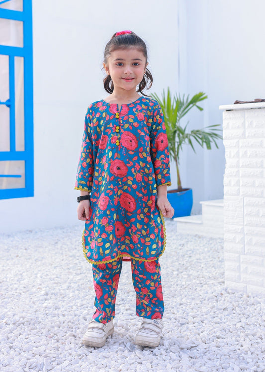 Printed Blue Lawn 2Pcs suit-KST 016