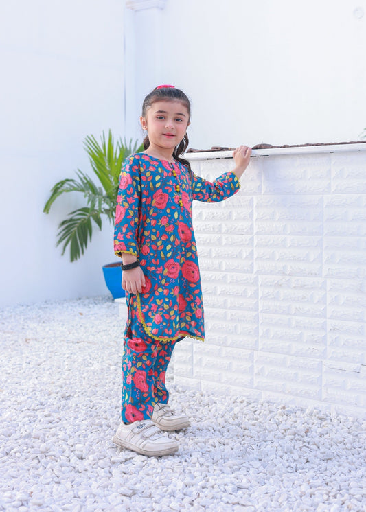 Printed Blue Lawn 2Pcs suit-KST 016