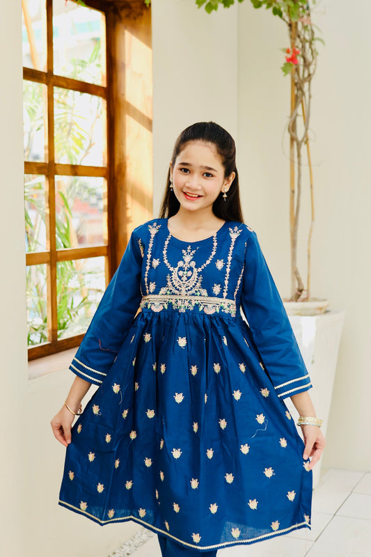 Blue Embroidered 2Pcs Suit KST 114